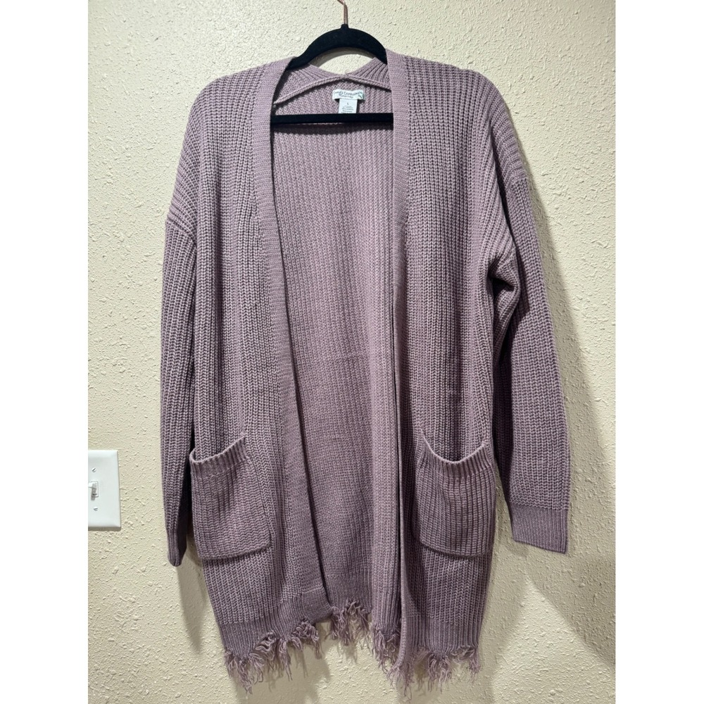 Emma's Expressions Maternity Cardigan Sweater Mauve Purple Fringe Hem Large